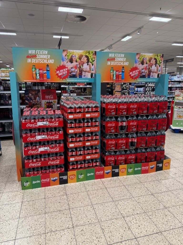 Sommer-Aktionsfläche für Erfrischungsgetränke im Markt
